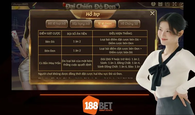 Tỷ lệ thắng của game Đại Chiến Đỏ Đen 188bet ra sao? Tỷ lệ thắng của game Đại Chiến Đỏ Đen 188bet ra sao?